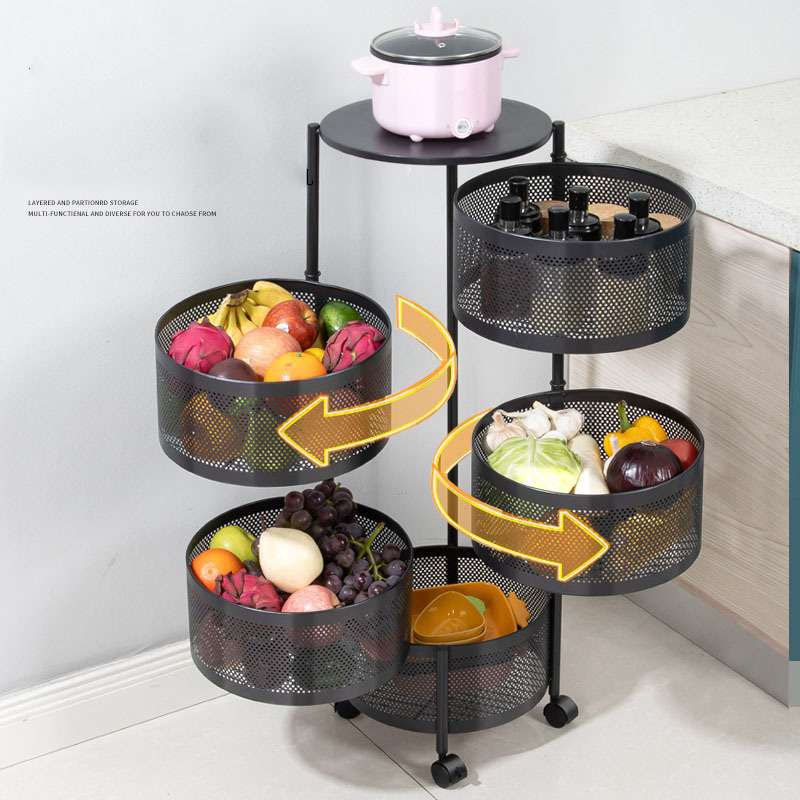 Multi-Layer Rotatable Fruit Vegetable Shelf 3 Tier 4 Tier 5 Tier Round Kitchen Fruit Rotating Storage Rack