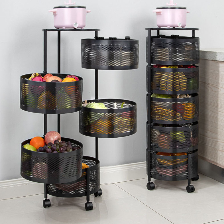 Multi-Layer Rotatable Fruit Vegetable Shelf 3 Tier 4 Tier 5 Tier Round Kitchen Fruit Rotating Storage Rack