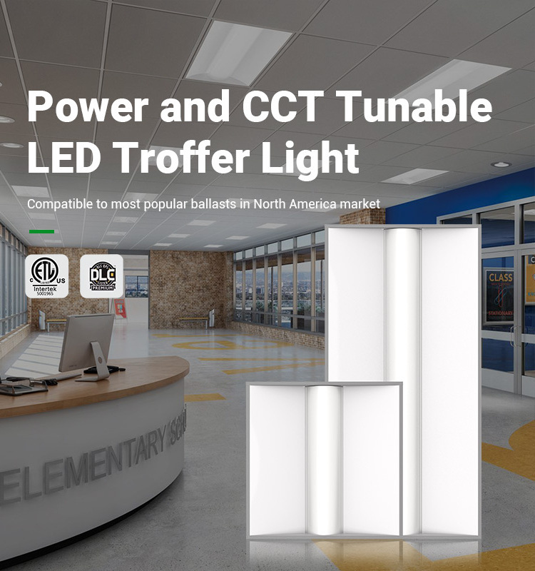 ETL DLC5.1 2x2 2x4 130lm/w AC100-277V 3 cct adjustable led recessed troffer lights