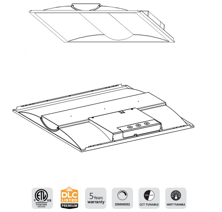 ETL DLC5.1 2x2 2x4 130lm/w AC100-277V 3 cct adjustable led recessed troffer lights