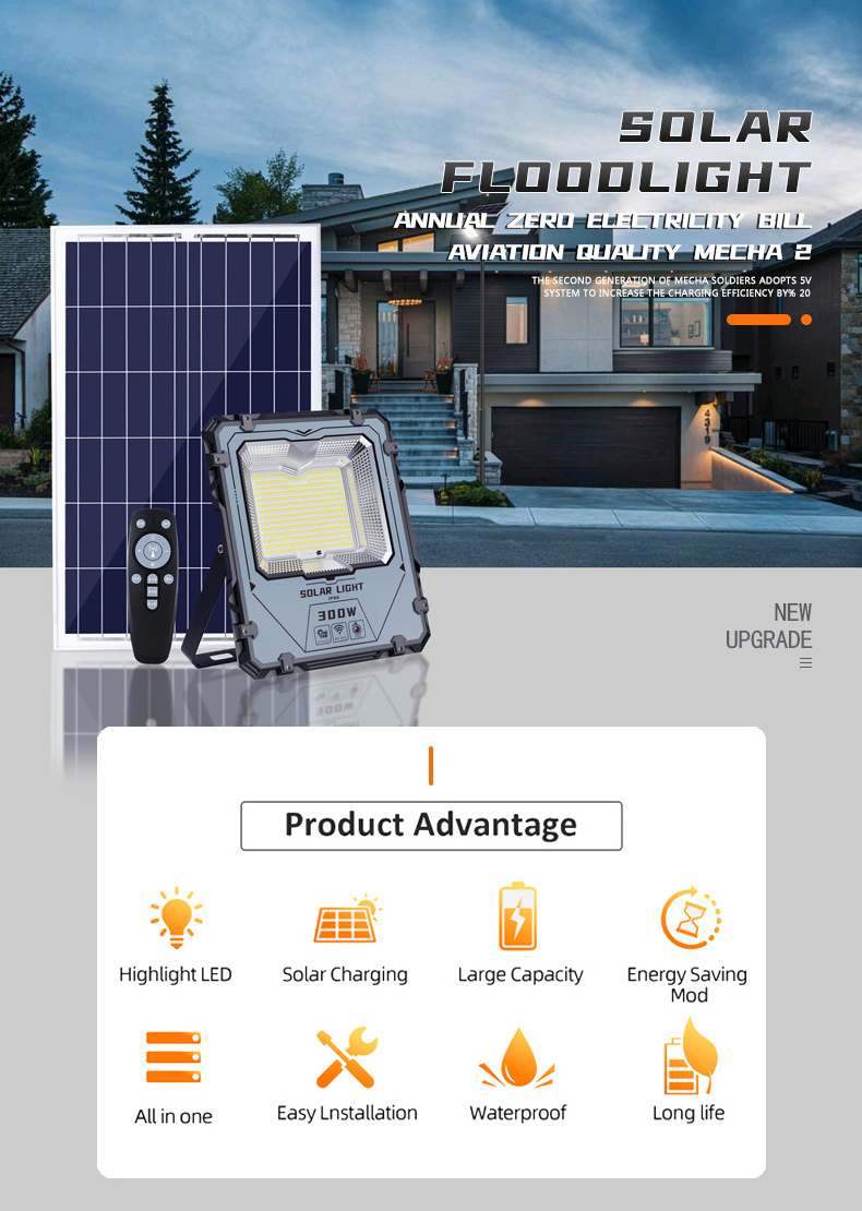 200W Aluminum solar flood light with motion sensor 60W 100W 300W solar rechargeable flood lights with remote control