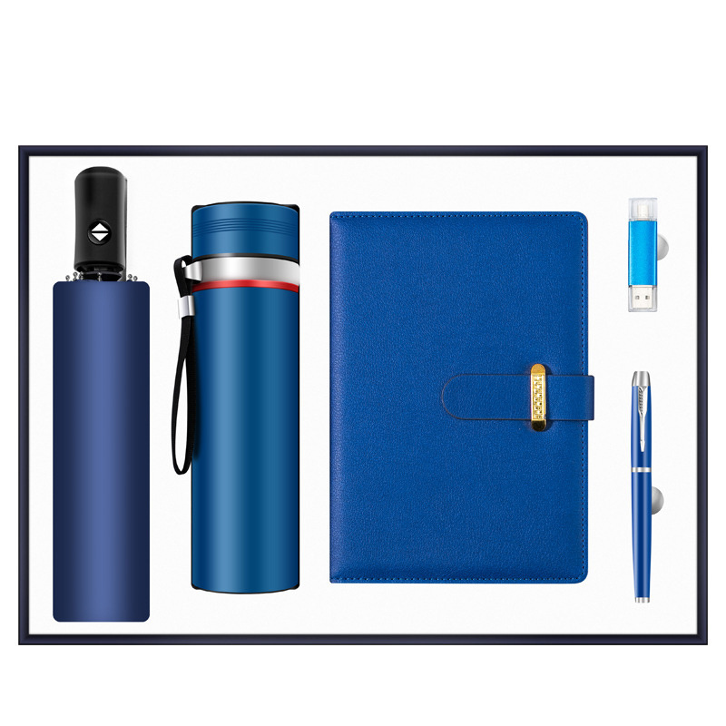 Branding Customized Logo Blue Business Gift Umbrella And Vacuum Bottle Corporate Promotional Gifts