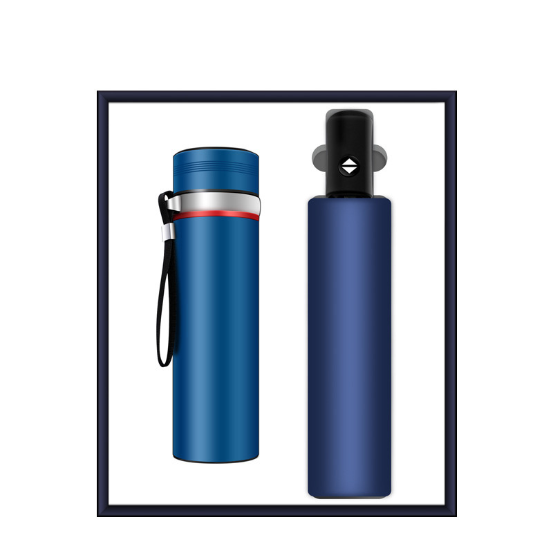 Branding Customized Logo Blue Business Gift Umbrella And Vacuum Bottle Corporate Promotional Gifts