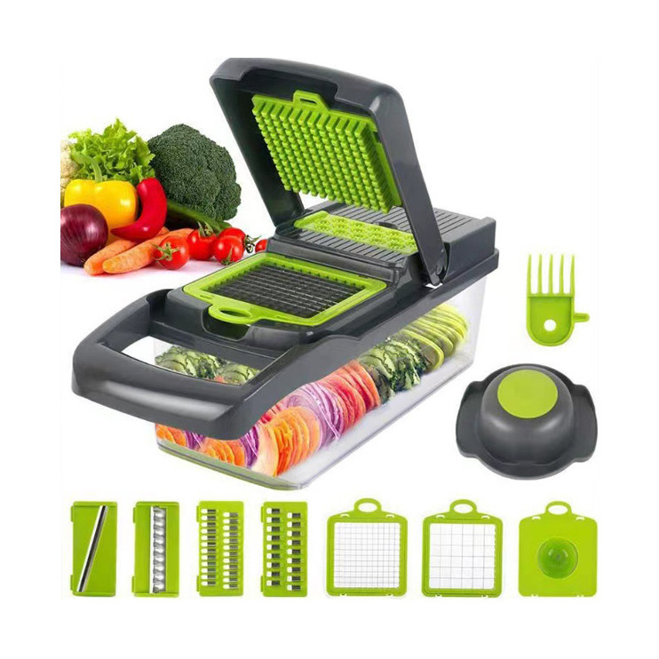 Multifunctional 15 in 1 Kitchen Food Slicer Cutter Vegetable Chopper with Blade Container Manual Mandoline Veggie Onion Garlic