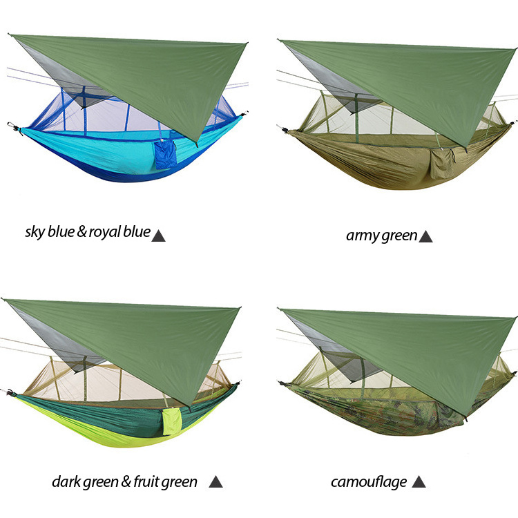 Portable Mosquito Net Rain Fly Tarp Set Swing Bed 210d Nylon Taffeta Waterproof Outdoor Camping Hammock With Canopy