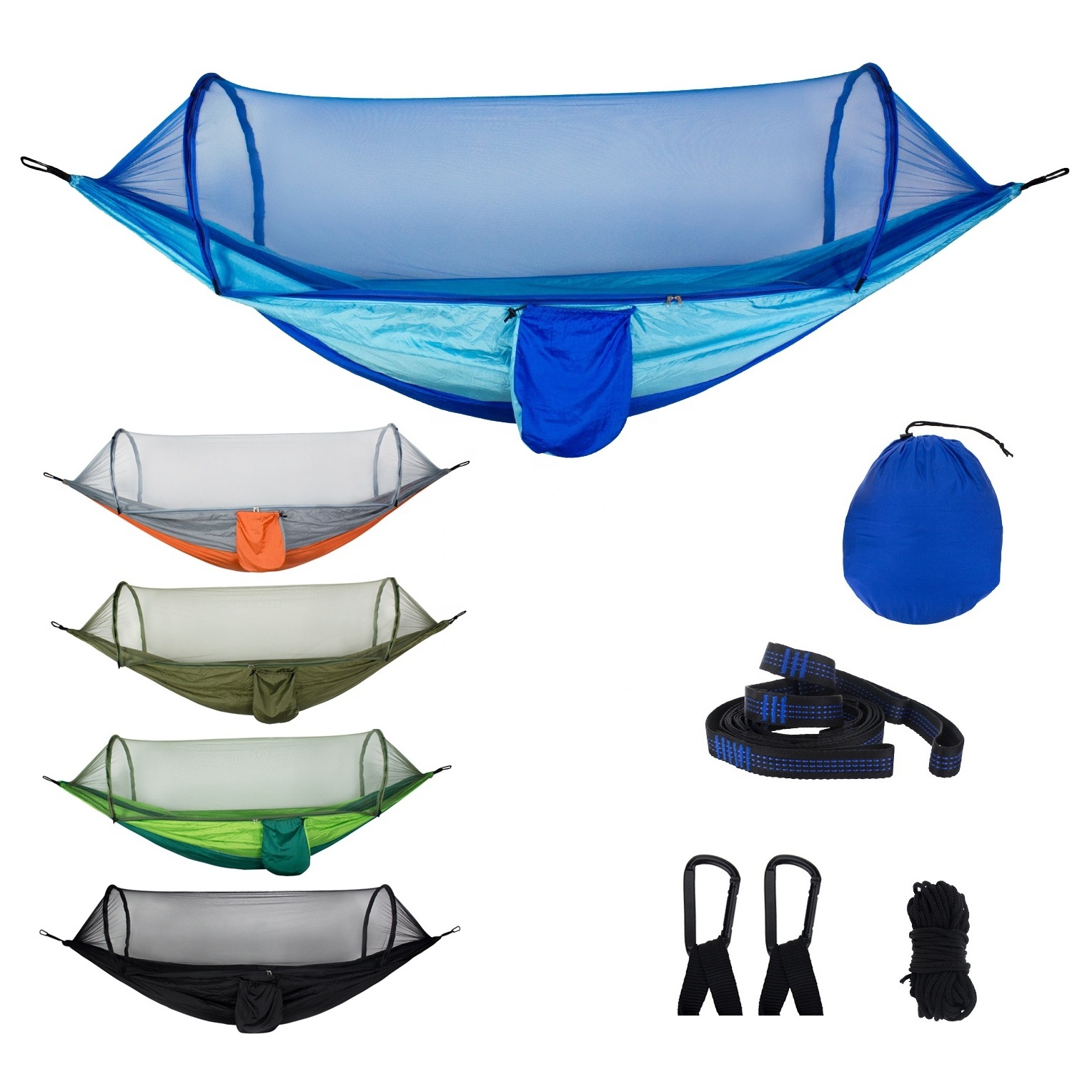 1-2 Person Portable Camping Stuff Pop-up Light Portable Outdoor Swing Sleeping Mosquito Bug Net Tent Hammock Carry Bag Adult