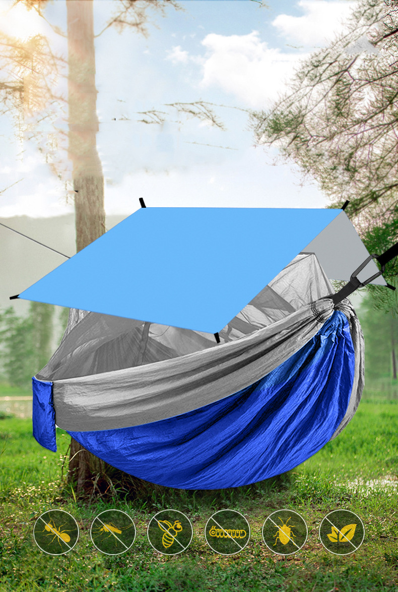 Jungle Outdoor Double Parachute Tarp Portable Mosquito Net Tree Reinforcement 210t Nylon Ripstop Camping Hammock With Rainfly