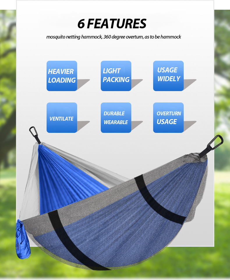 Jungle Outdoor Double Parachute Tarp Portable Mosquito Net Tree Reinforcement 210t Nylon Ripstop Camping Hammock With Rainfly