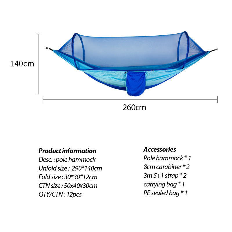 Outdoor Hiking Portable Single Bed Ventilated Mosquito Net 210t Nylon Taffeta Parachute Tree Swing Pop Up Camping Hammock Tent