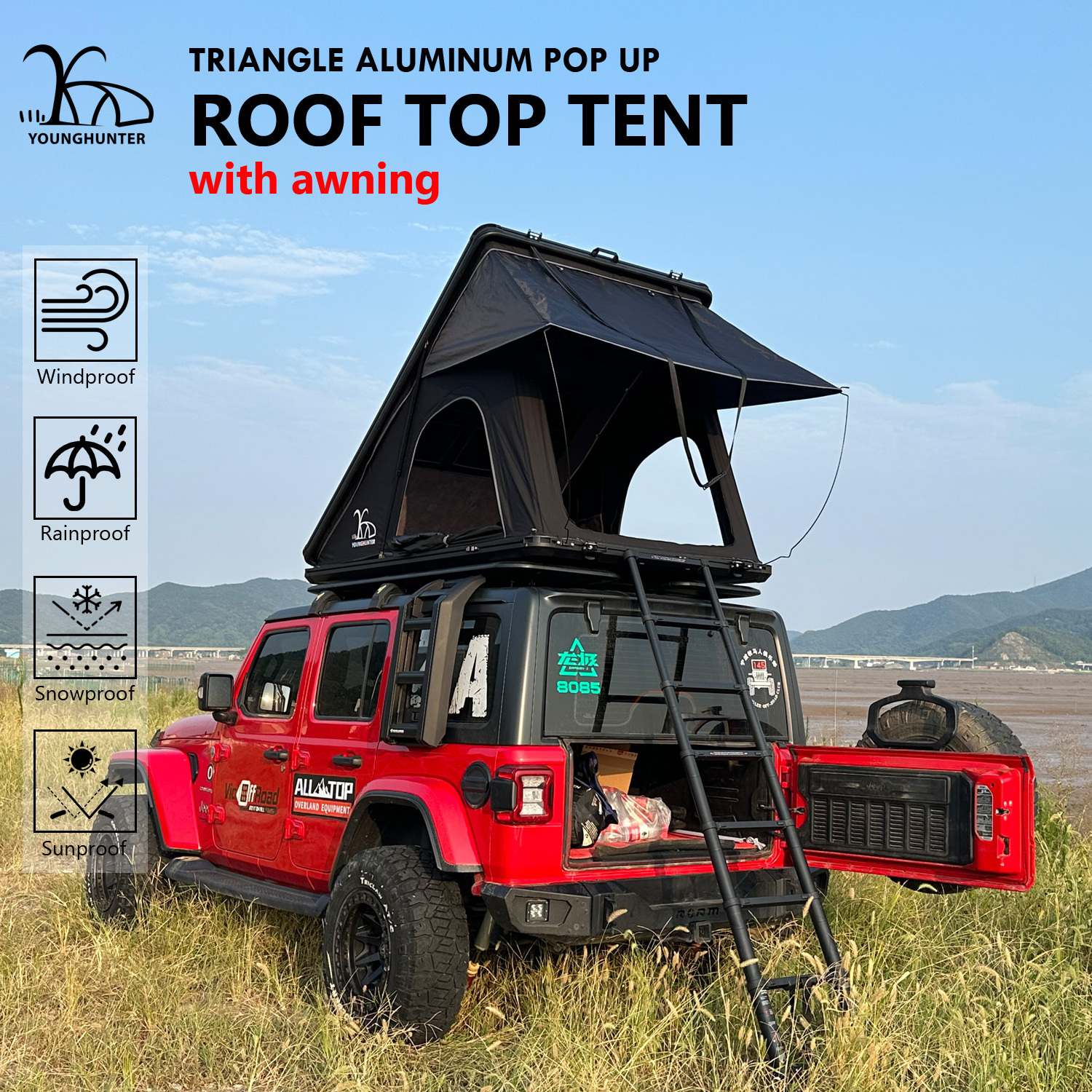 Outdoor Off The Ground Hard Shell Roof Top Tent Waterproof Foldable Car Roof Top Truck Tent For Camping