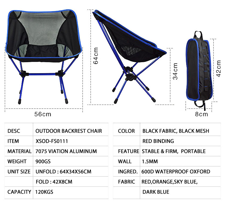 600d Oxford Aluminum 7075 Portable Ultralight Compact Reclining Camping Picnic Fishing Moon Chair