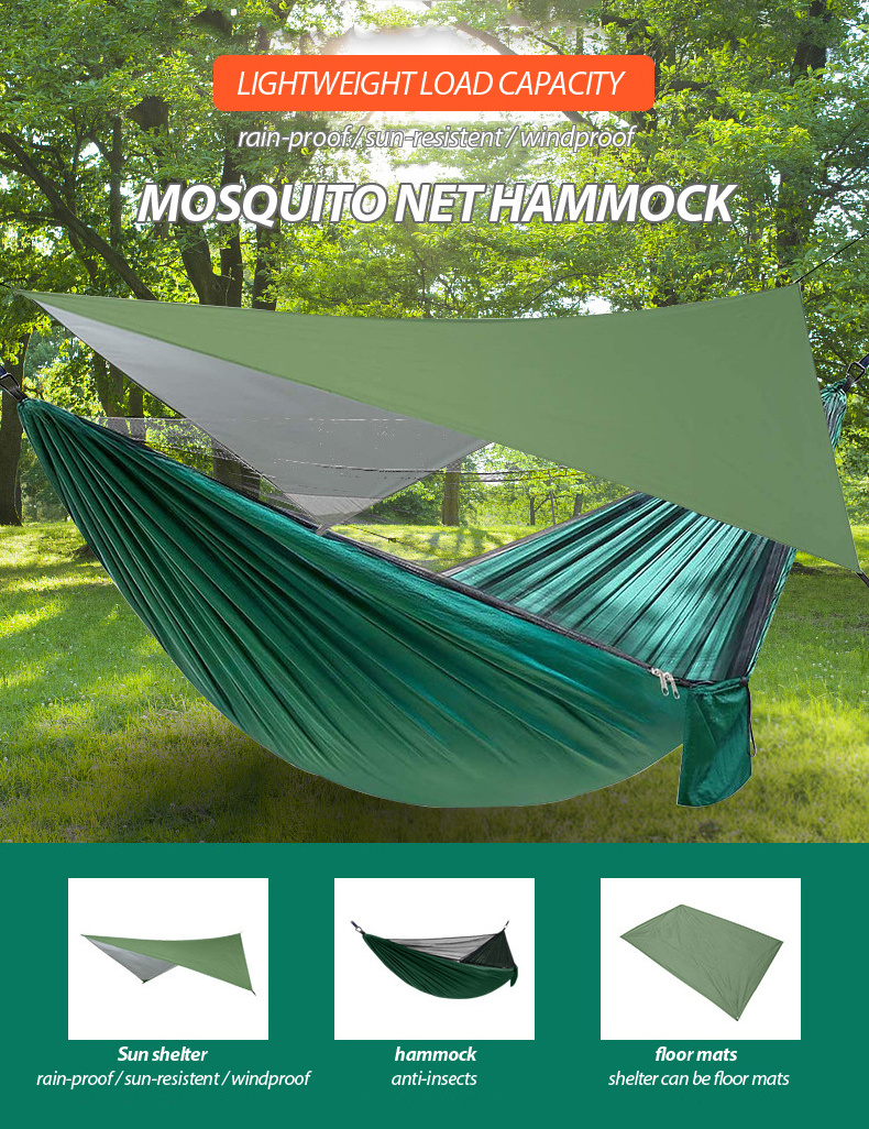 Outdoor survival emergency breaktime backpacking ripstop nylon mosquito mesh ultralight waterproof camping hammock with rain fly