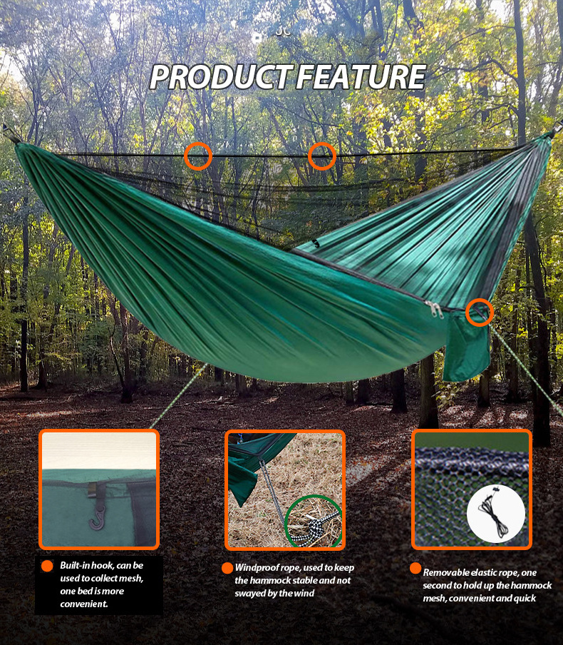 Outdoor survival emergency breaktime backpacking ripstop nylon mosquito mesh ultralight waterproof camping hammock with rain fly