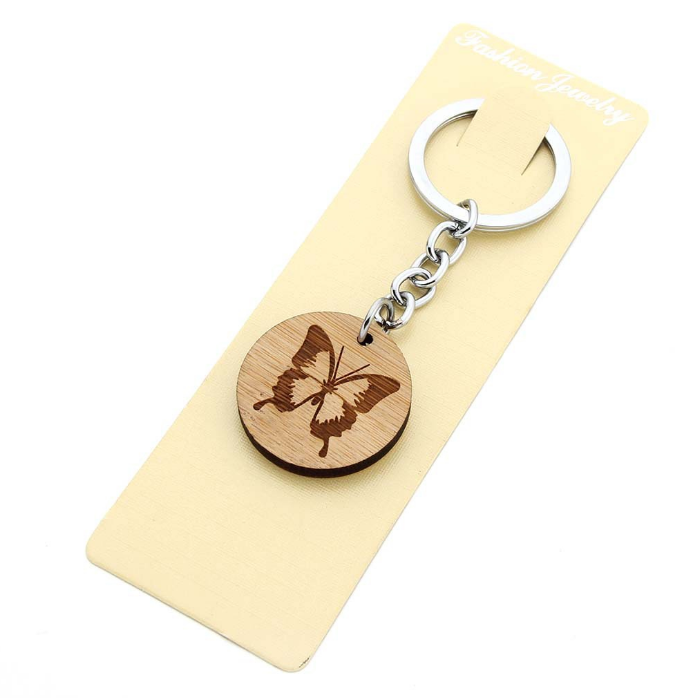 Online Sale Wooden Keychain Business Promotion Souvenir Gift Tag Chain With Back Card Holder Display