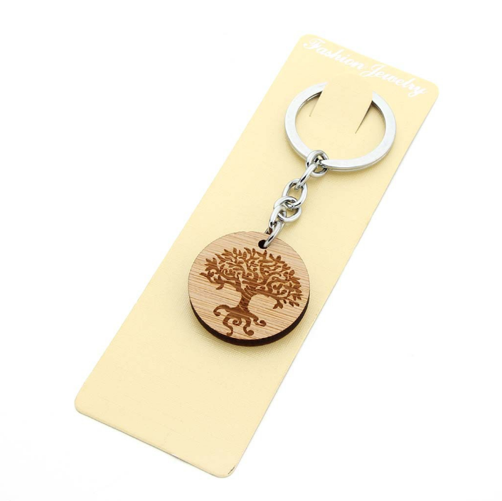 Online Sale Wooden Keychain Business Promotion Souvenir Gift Tag Chain With Back Card Holder Display