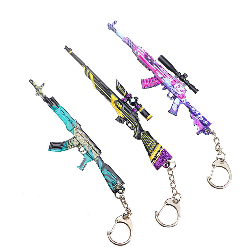 Custom Logo Quality New Products Zinc Alloy Metal Toys Gun Key Chains Games Model Exquisite Mini Gun Knife Keychain