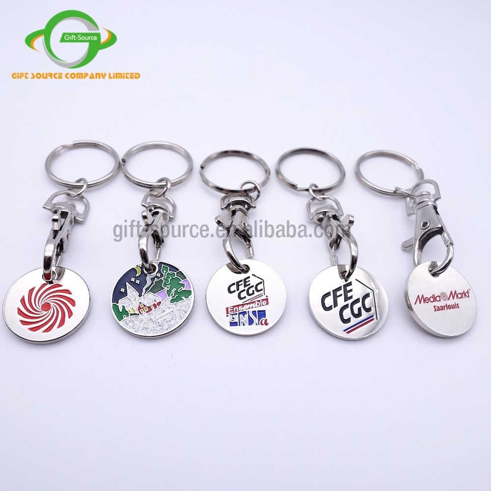 Wholesale Custom Logo Shopping Cart Coin Metal Key Chain/Metal Trolley Token Coin For Game/Caddy Chips Coin Keychain