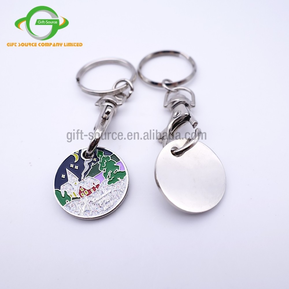 Wholesale Custom Logo Shopping Cart Coin Metal Key Chain/Metal Trolley Token Coin For Game/Caddy Chips Coin Keychain