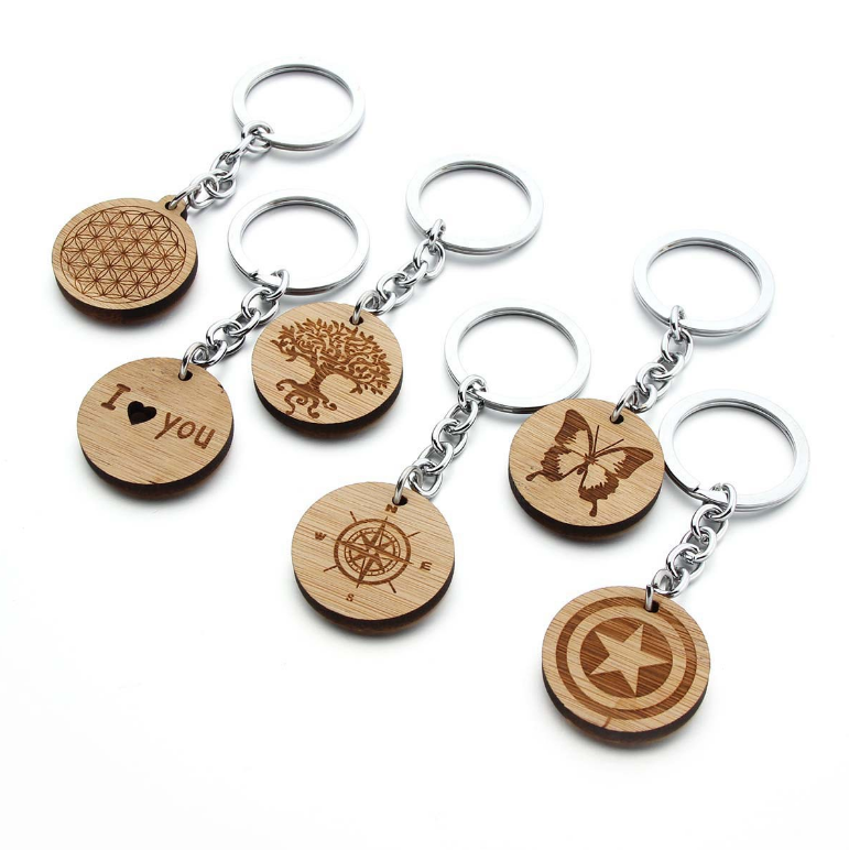 Online Sale Wooden Keychain Business Promotion Souvenir Gift Tag Chain With Back Card Holder Display