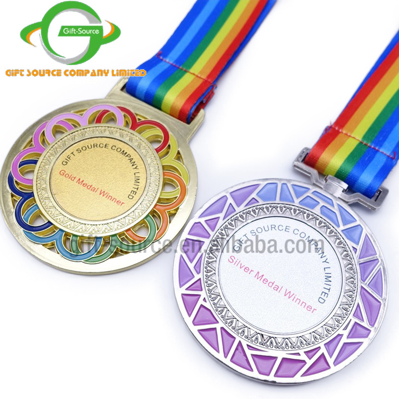 Metal Souvenir Machine Die Casting Medals Manufacturer Custom Design Rainbow Round Ribbon Colour Medals