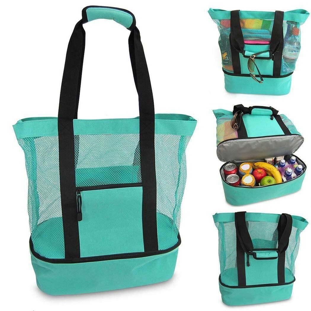 New Style Custom Multi Function Double Layer Insulated Shopping Travel Beach Mesh Tote Bag