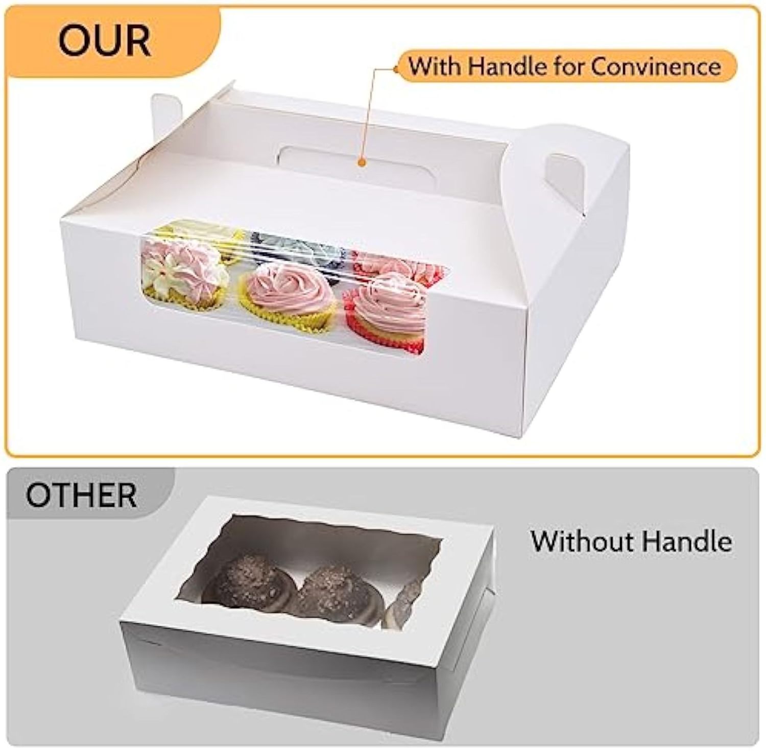 Food Grade White Card Board Paper Cupcake Bakery Carrier Pastry Packaging Gable Box With Clear Window