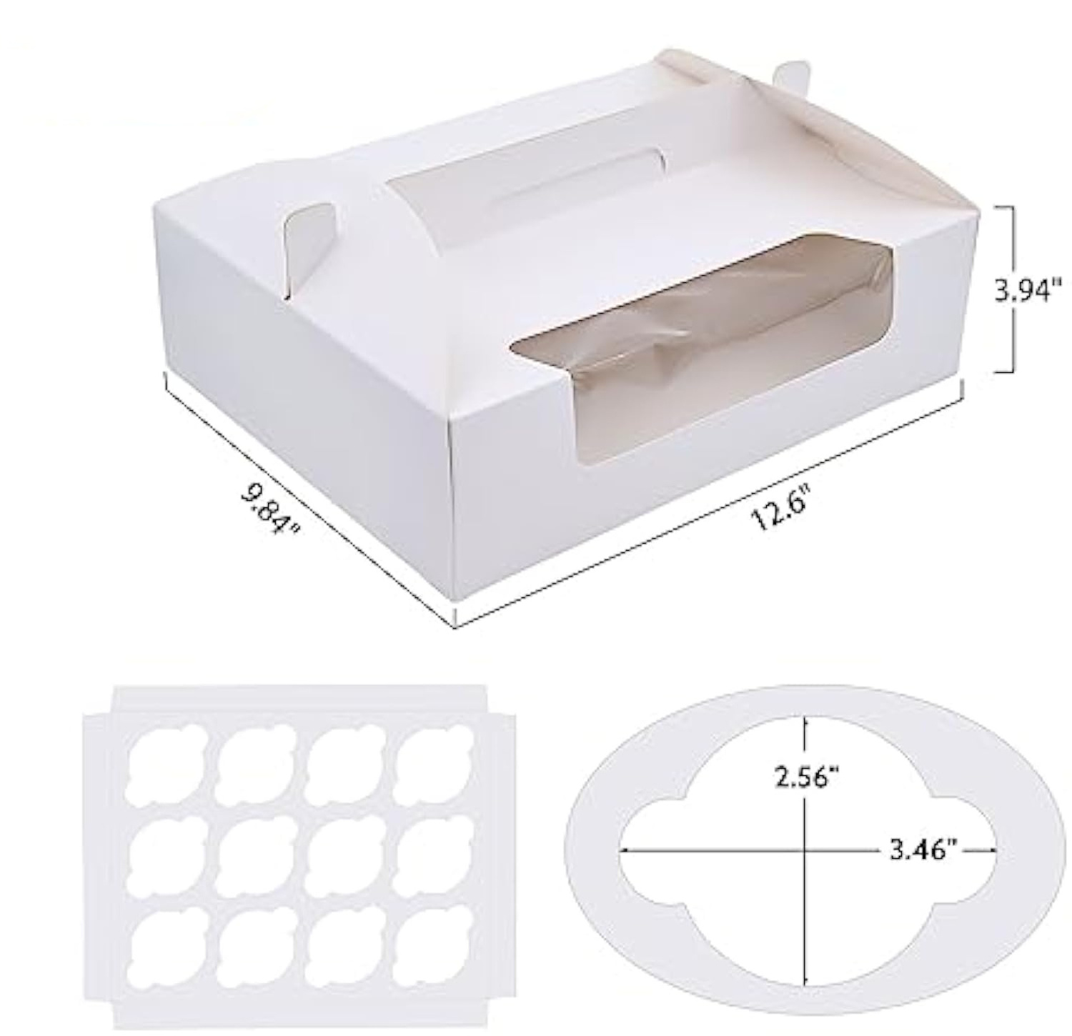 Food Grade White Card Board Paper Cupcake Bakery Carrier Pastry Packaging Gable Box With Clear Window