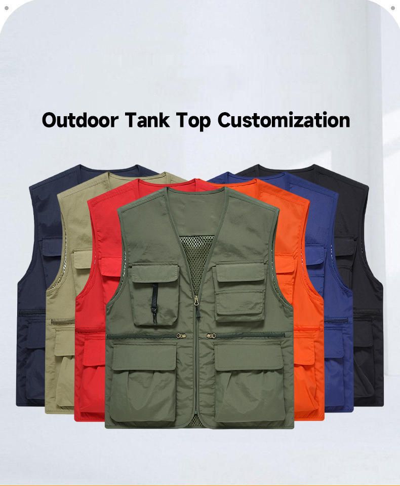 Wholesale Outdoor Waistcoat Multi Pocket Functional fisherman Journalist Photography Men Cargo Work Vest