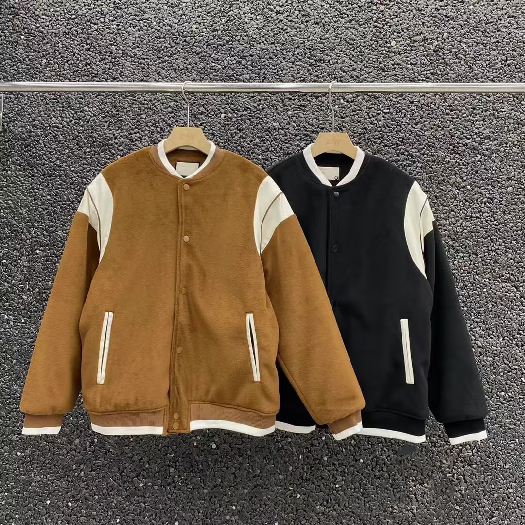 Fashion design woolen racing jacket button up varsity jacket thick striped baseball collar winter men's jacket coat