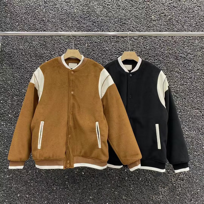 Fashion design woolen racing jacket button up varsity jacket thick striped baseball collar winter men's jacket coat