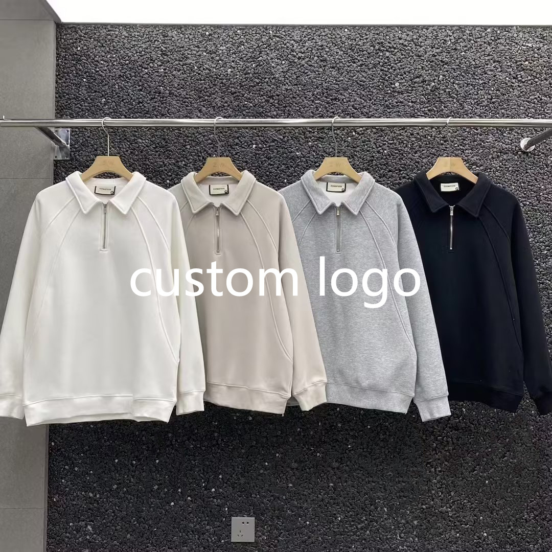 Wholesale good quality pullover fleece sweatshirt quater zip unisex sweatshirt polo collar men essential hoodie