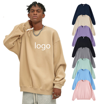 Premium oversized thick 360gsm unisex blank streetwear cotton pullover crewneck fleece sweatshirt patchwork sweater for men