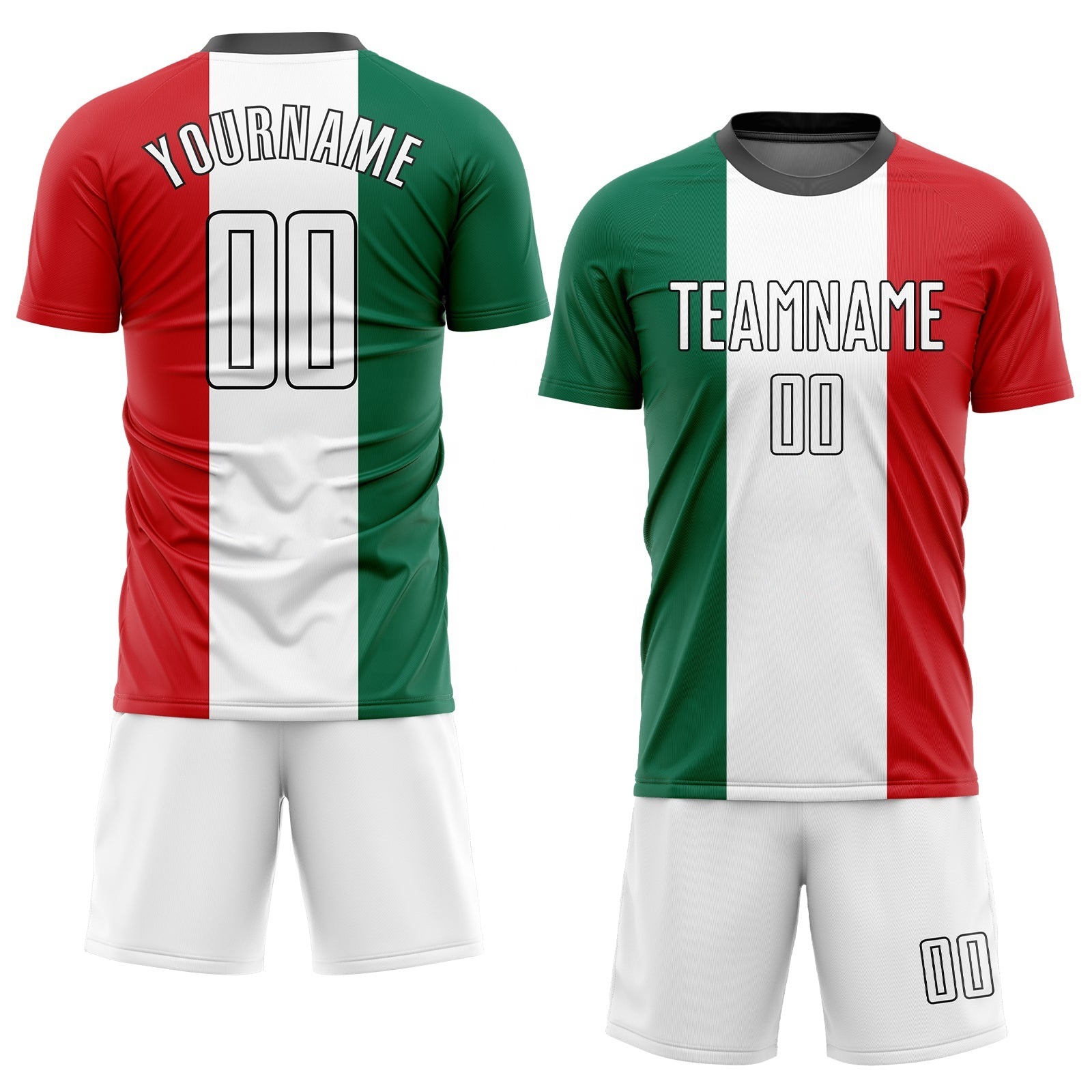 Custom Kelly American football jersey set Green White Red-Black Sublimation Mexican Flag Soccer Uniform football jersey