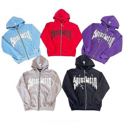 Free Sample Manufacturer Heavyweight French Terry High Quality Cotton Fleece Full Zip Up Hoodie Custom Embroidered Hoodie Zip Up