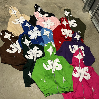 Manufacturer Custom Men French Oversized Dropped Shoulder Zip Up Mask Hoodie 3d Logo Full Face All Zip Up Hoodie Puff Print