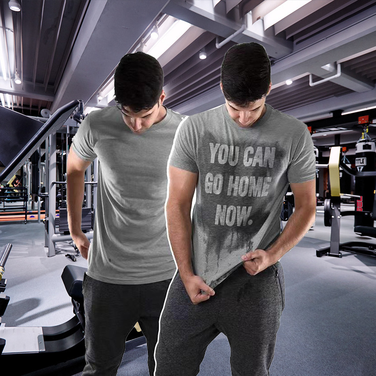 Custom Logo Silk Screen Printing Hidden Message Gym Sports Training T-Shirts Soild Color Cotton Men's Sweat Activated T Shirt