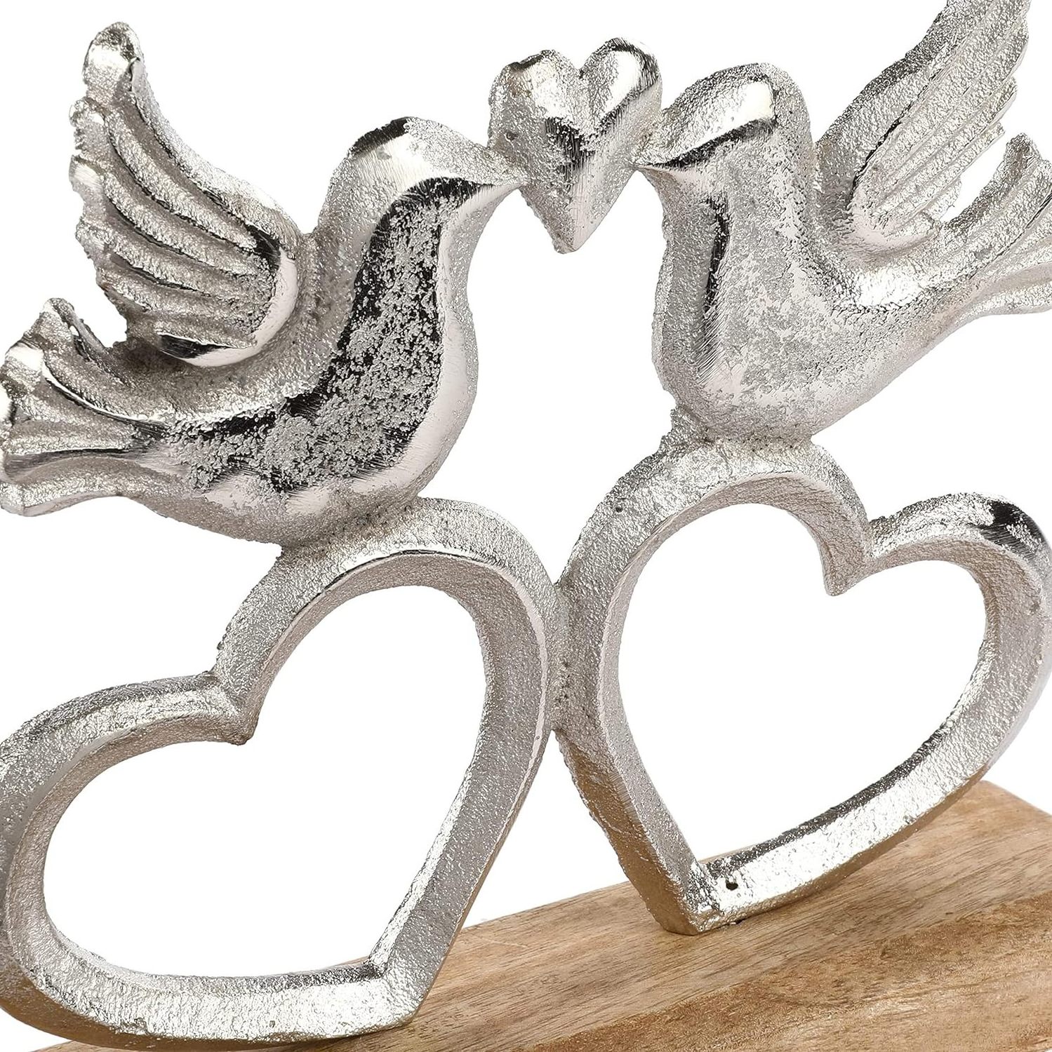 Primum Quality Stylish Hearts with Pair of Birds Aluminum Mango Wooden Base Sculpture for Table Top Living Room Bed Room Item