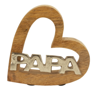 High Quality Luxury Design Aluminum Words "PAPA" on wooden Heart for Table Top Home Office Shelf Desk Bed Room Decorative Item