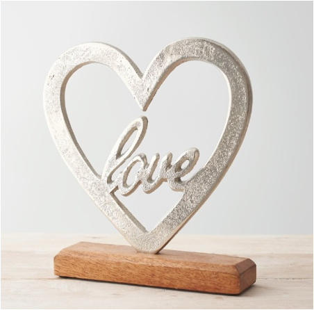 Primum Quality Luxury Design SCRIPTED LOVE HEART ON WOOD BASE for Home Office Table Shelf Desk Bed Room Decorative Sculpture