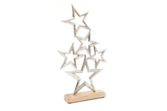 Primum Quality Metal Stars on Wooden Base Ornament Sculpture For Home Table top Decor Art with Distressed and Custom Finished