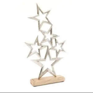 Primum Quality Metal Stars on Wooden Base Ornament Sculpture For Home Table top Decor Art with Distressed and Custom Finished