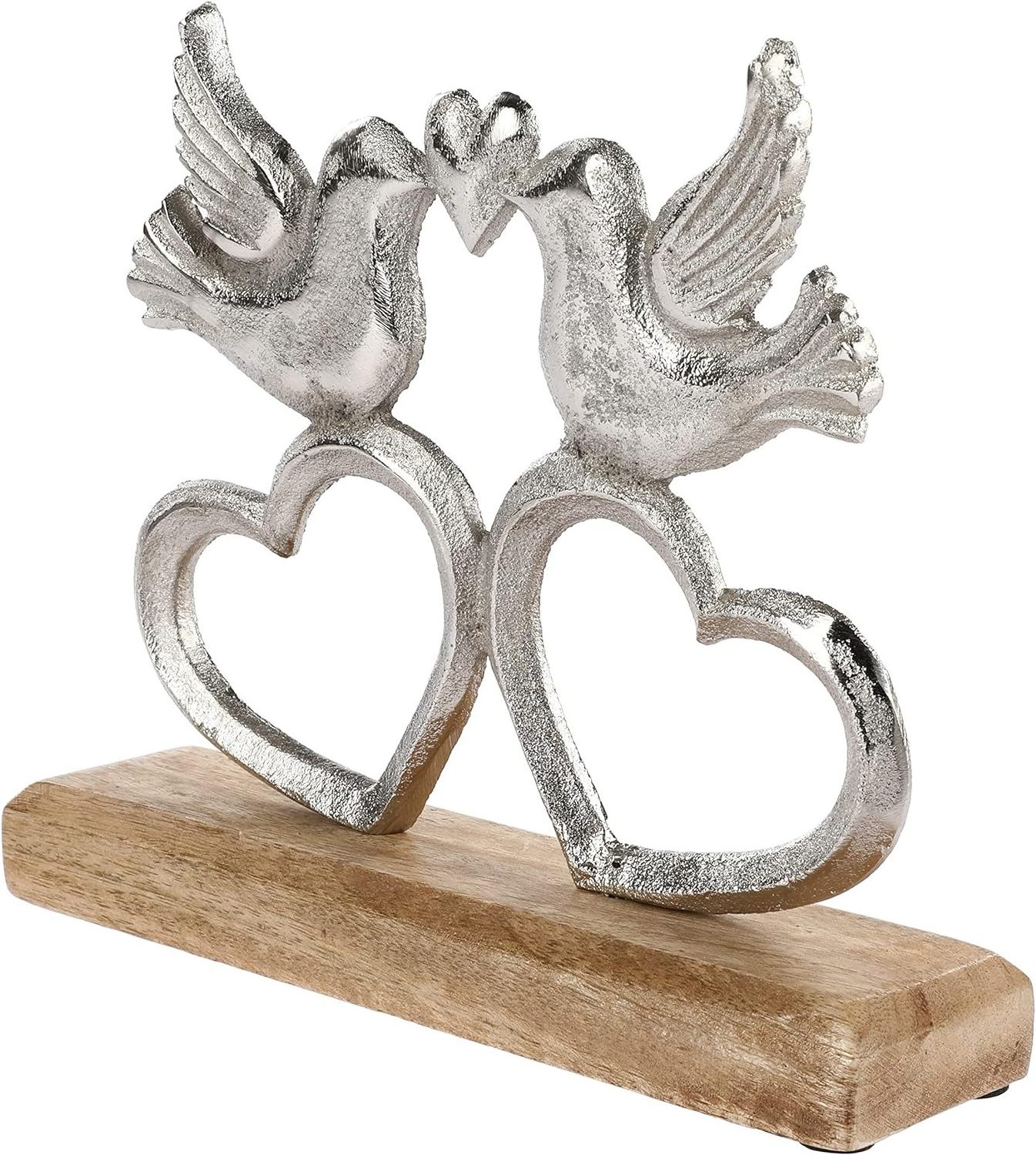 Primum Quality Stylish Hearts with Pair of Birds Aluminum Mango Wooden Base Sculpture for Table Top Living Room Bed Room Item