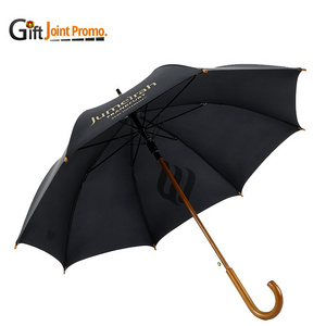 Promotional Printing Logo Auto Open Umbrella Wooden J handle Umbrella Straight Umbrella