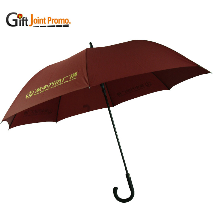 Promotional Printing Logo Auto Open Umbrella Wooden J handle Umbrella Straight Umbrella