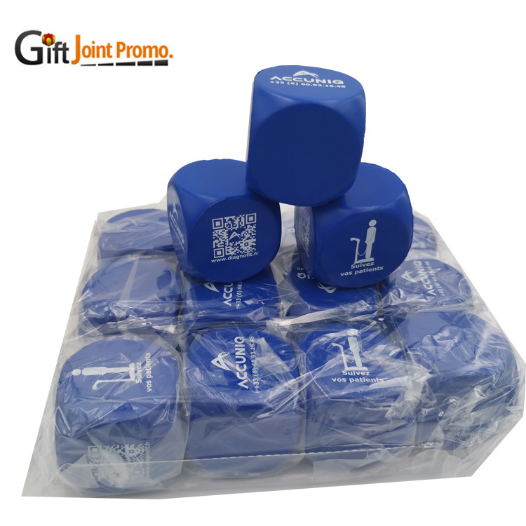 Promotional Cheap Custom PU Foam Dice Cube Stress Ball With LOGO Squeeze Anti Stress Ball Toy