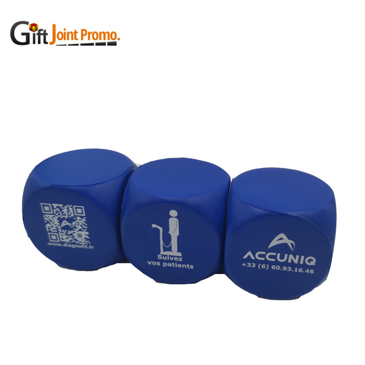 Promotional Cheap Custom PU Foam Dice Cube Stress Ball With LOGO Squeeze Anti Stress Ball Toy