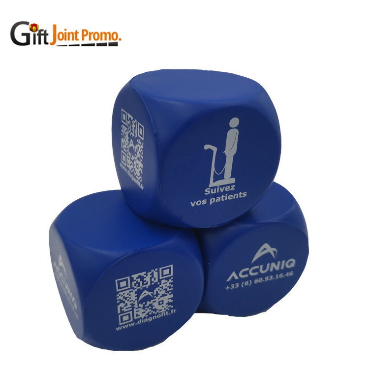 Promotional Cheap Custom PU Foam Dice Cube Stress Ball With LOGO Squeeze Anti Stress Ball Toy