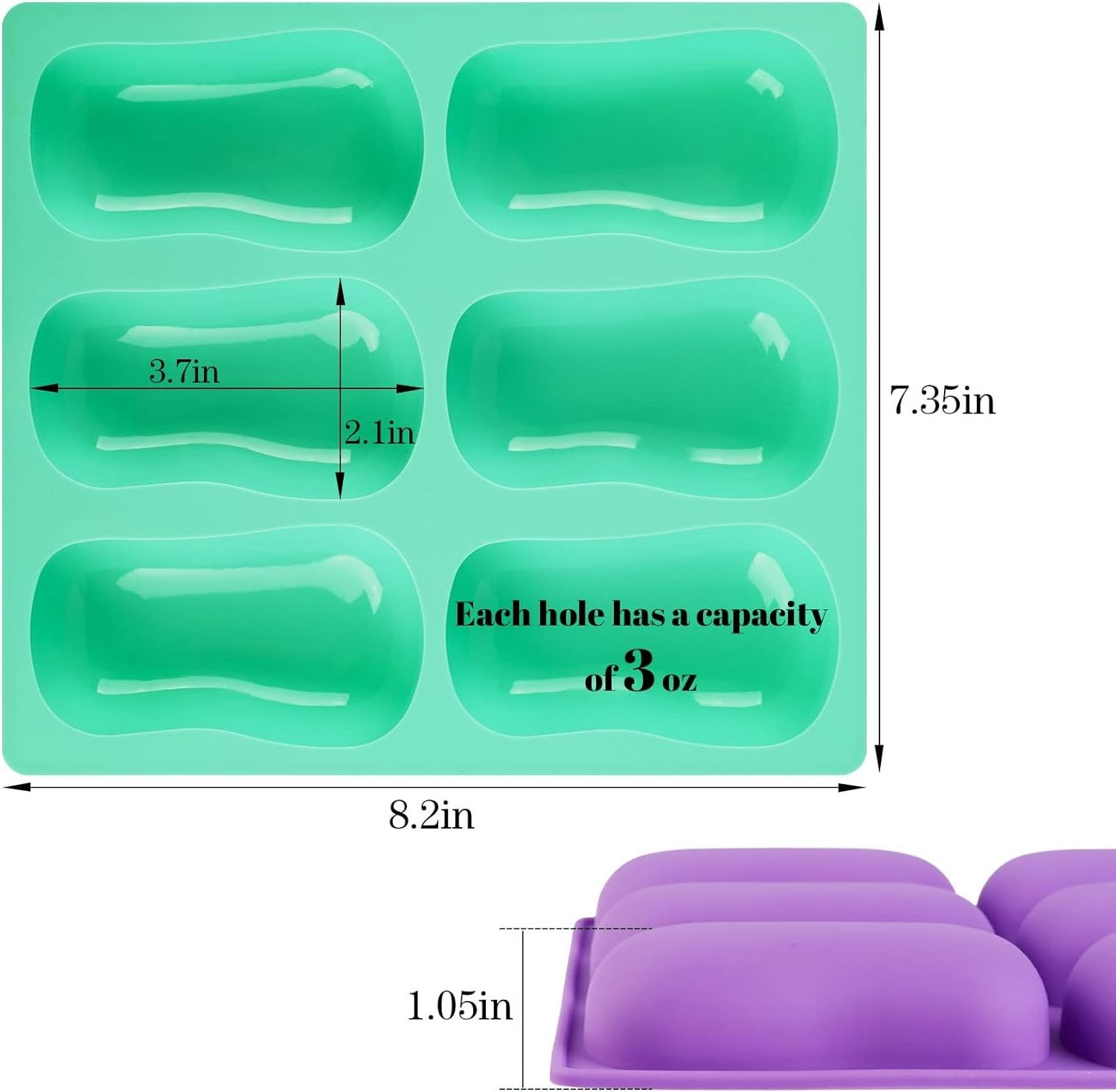 6 Cavity Soap Molds for Soap Making Silicone Molds for Soap Bath Bombs Shower Steamer Lotion Bars