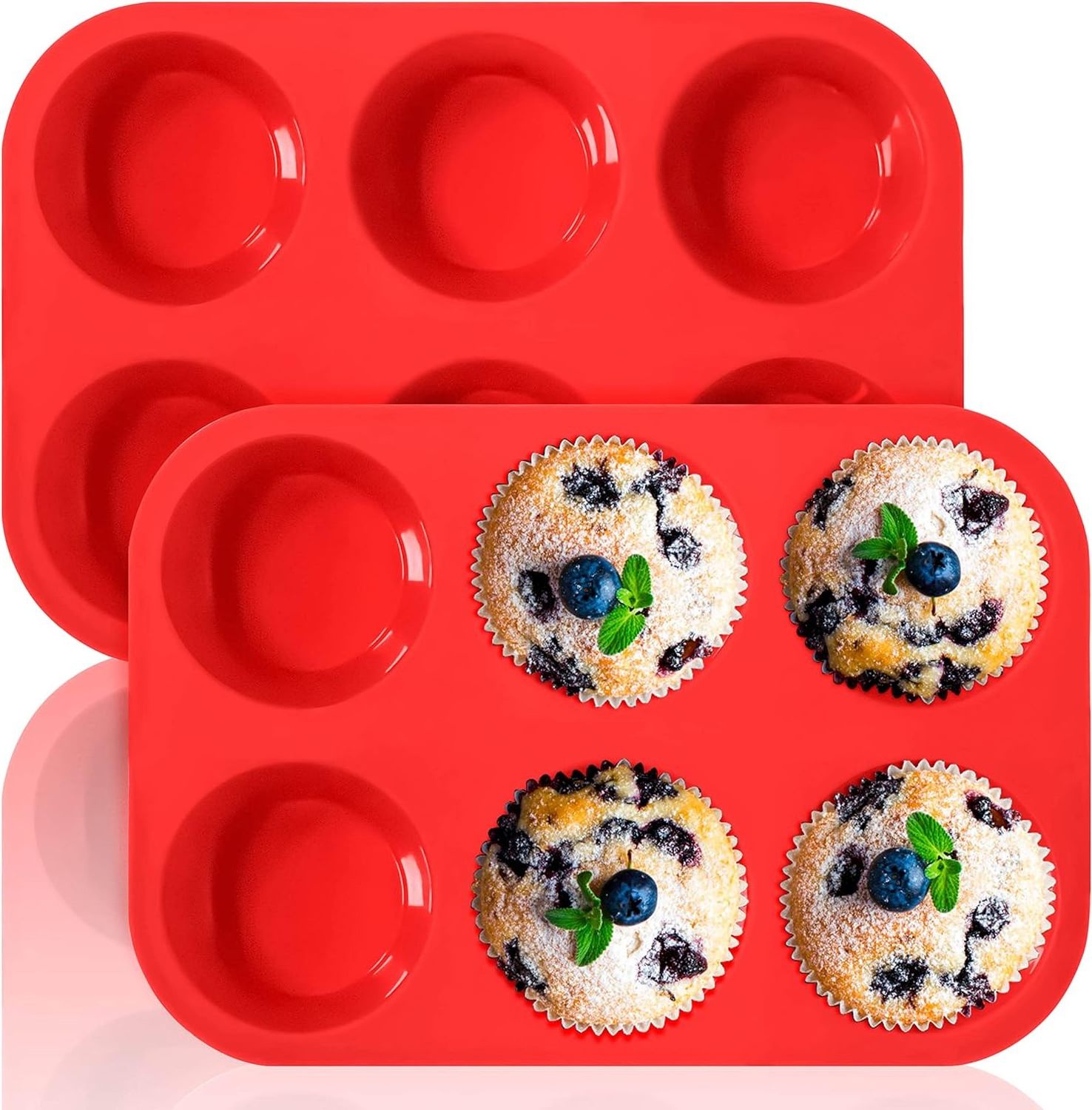 6 Cups Non-Stick Cupcake Molds Food Grade Silicone Baking Tray for Making Egg Muffin Cupcake Reusable Muffin Tin