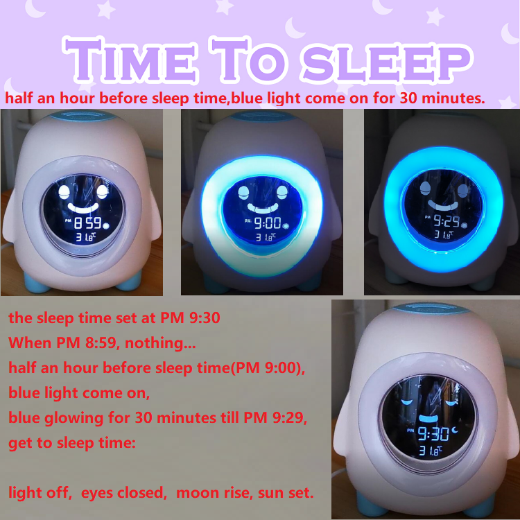 smart night light bedroom natural sounds musics player alarm clock for kids sleep & wake up training